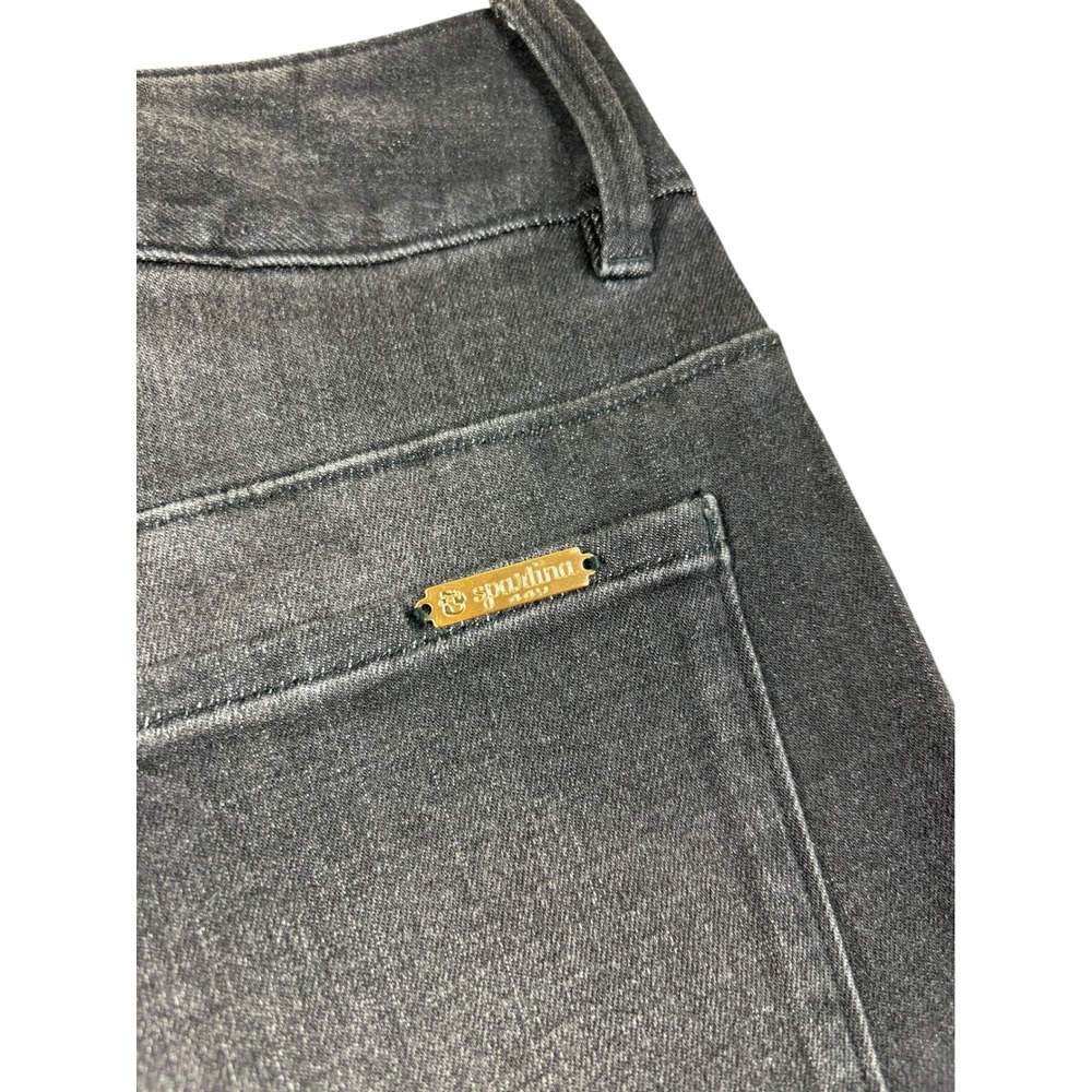 Spartina 449 Womens Dark Wash black flare raw Hem Jeans Size 4 High Rise Patch - Picture 4 of 5
